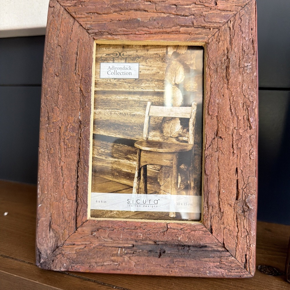 Sicura Adirondack Collection Faux Bark Resin 2, 4x6 Picture Frames Rustic Cabin - Picture 2 of 5